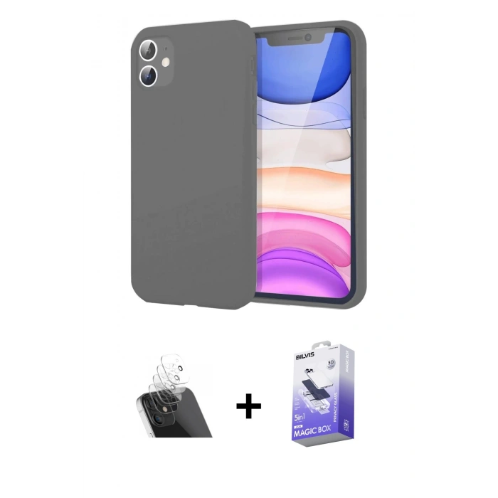MARSİLYAN™- iPhone 11 Kılıf Kozmos Yansıma Özel Seri - Siyah Bilvis 5in1 5D Magic Hayalet Cam Ekran Koruyucu + Kamera Lens Koruma Cam - SF