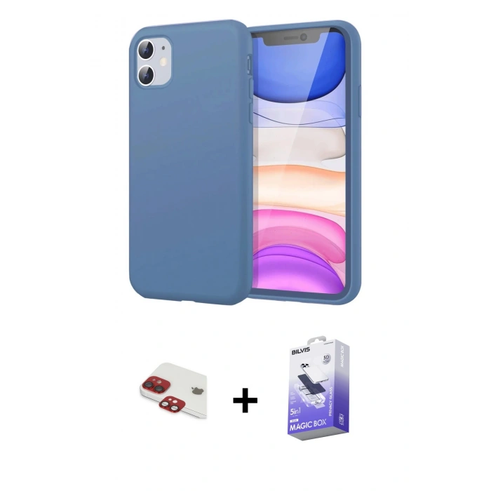 MARSİLYAN™- iPhone 11 Kılıf Kozmos Yansıma Özel Seri - Siyah Bilvis 5in1 5D Magic Hayalet Cam Ekran Koruyucu + Pers Alüminyum Kamera Lens - KI