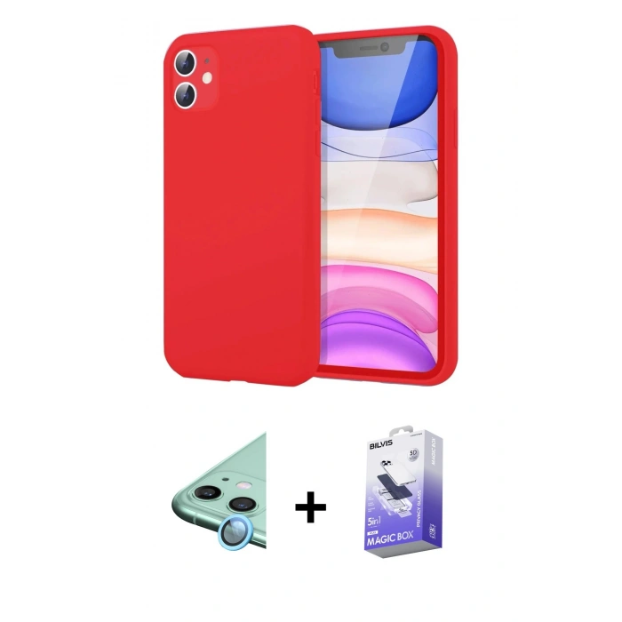 MARSİLYAN™- iPhone 11 Kılıf Kozmos Yansıma Özel Seri - Siyah Bilvis 5in1 5D Magic Hayalet Cam Ekran Koruyucu + Mavi Raze Metal Kamera Lens