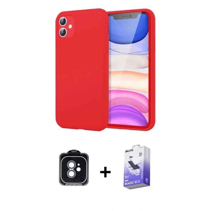 MARSİLYAN™- iPhone 11 Kılıf Kozmos Yansıma Özel Seri - Siyah Bilvis 5in1 5D Magic Hayalet Cam Ekran Koruyucu + PVD Metal Kamera Lens - MI