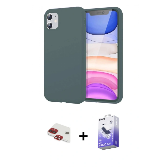 MARSİLYAN™- iPhone 11 Kılıf Kozmos Yansıma Özel Seri - Siyah Bilvis 5in1 5D Magic Hayalet Cam Ekran Koruyucu + Pers Alüminyum Kamera Lens - KI
