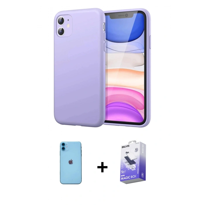 MARSİLYAN™- iPhone 11 Kılıf Kozmos Yansıma Özel Seri - Siyah Bilvis 5in1 5D Magic Hayalet Cam Ekran Koruyucu + Neon Fosforlu Kamera Lens - MI