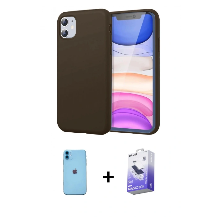 MARSİLYAN™- iPhone 11 Kılıf Kozmos Yansıma Özel Seri - Siyah Bilvis 5in1 5D Magic Hayalet Cam Ekran Koruyucu + Neon Fosforlu Kamera Lens - MI