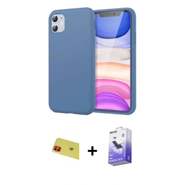 MARSİLYAN™- iPhone 11 Kılıf Kozmos Yansıma Özel Seri - Siyah Bilvis 5in1 5D Magic Hayalet Cam Ekran Koruyucu + Rainbow Kamera Lens Koruma Cam - KI