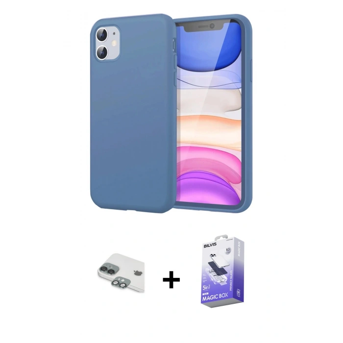 MARSİLYAN™- iPhone 11 Kılıf Kozmos Yansıma Özel Seri - Siyah Bilvis 5in1 5D Magic Hayalet Cam Ekran Koruyucu + Pers Alüminyum Kamera Lens - YL
