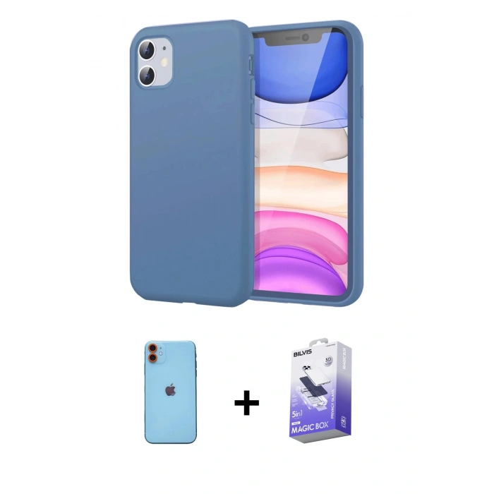 MARSİLYAN™- iPhone 11 Kılıf Kozmos Yansıma Özel Seri - Siyah Bilvis 5in1 5D Magic Hayalet Cam Ekran Koruyucu + Turuncu Neon Fosforlu Kamera Lens