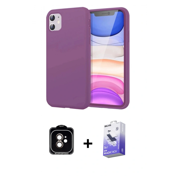 MARSİLYAN™- iPhone 11 Kılıf Kozmos Yansıma Özel Seri - Siyah Bilvis 5in1 5D Magic Hayalet Cam Ekran Koruyucu + PVD Metal Kamera Lens - TU