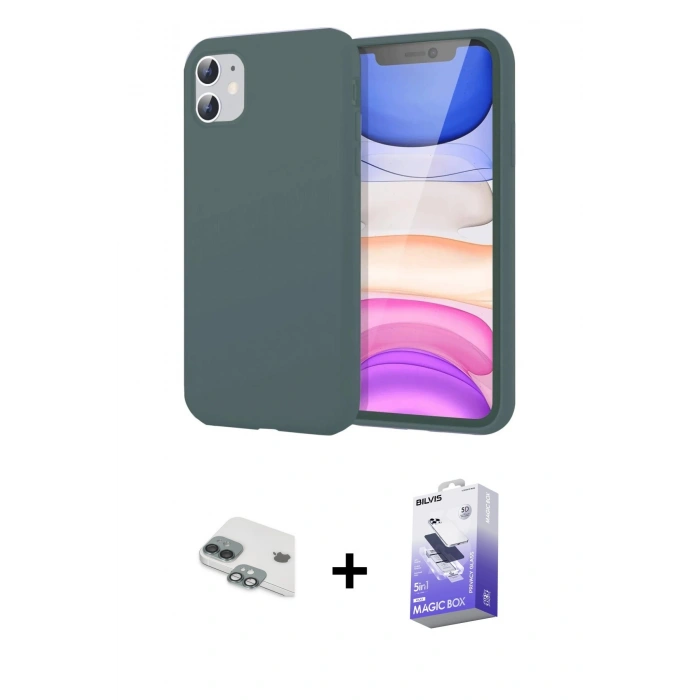MARSİLYAN™- iPhone 11 Kılıf Kozmos Yansıma Özel Seri - Siyah Bilvis 5in1 5D Magic Hayalet Cam Ekran Koruyucu + Pers Alüminyum Kamera Lens - YL