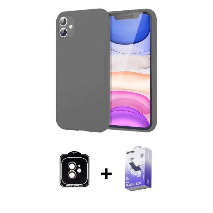 MARSİLYAN™- iPhone 11 Kılıf Kozmos Yansıma Özel Seri - Siyah Bilvis 5in1 5D Magic Hayalet Cam Ekran Koruyucu + PVD Metal Kamera Lens - TU