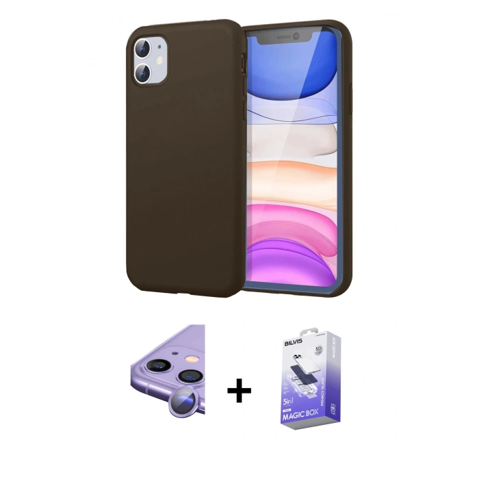 MARSİLYAN™- iPhone 11 Kılıf Kozmos Yansıma Özel Seri - Siyah Bilvis 5in1 5D Magic Hayalet Cam Ekran Koruyucu + Raze Metal Kamera Lens - MR