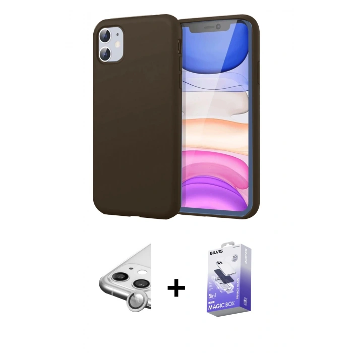 MARSİLYAN™- iPhone 11 Kılıf Kozmos Yansıma Özel Seri - Siyah Bilvis 5in1 5D Magic Hayalet Cam Ekran Koruyucu + Raze Metal Kamera Lens - GS
