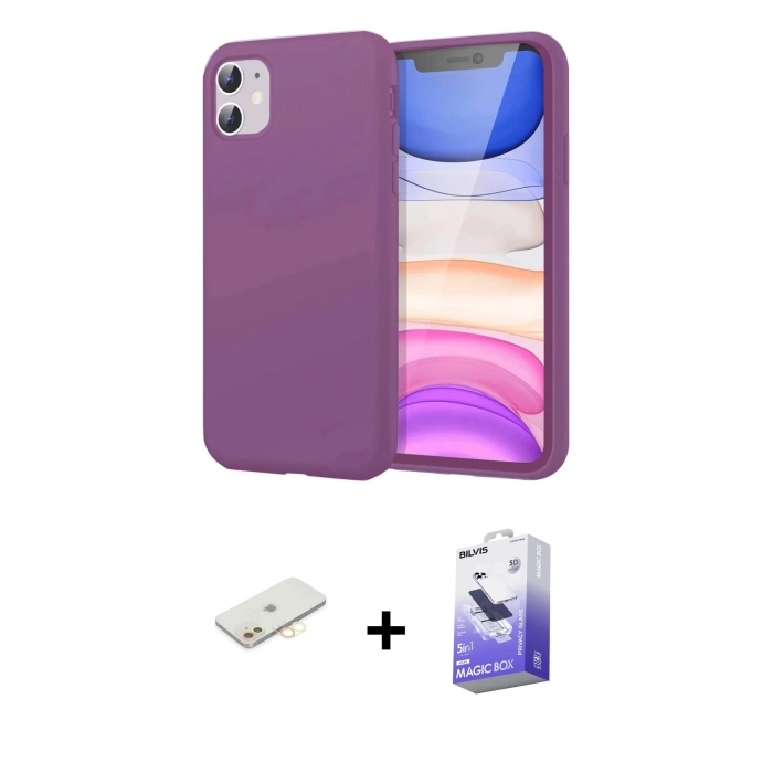 MARSİLYAN™- iPhone 11 Kılıf Kozmos Yansıma Özel Seri - Siyah Bilvis 5in1 5D Magic Hayalet Cam Ekran Koruyucu + Renkli Kamera Lens Koruma Cam - SI
