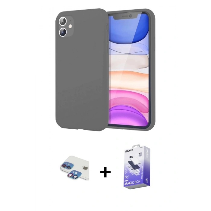 MARSİLYAN™- iPhone 11 Kılıf Kozmos Yansıma Özel Seri - Siyah Bilvis 5in1 5D Magic Hayalet Cam Ekran Koruyucu + Pers Alüminyum Kamera Lens - GI