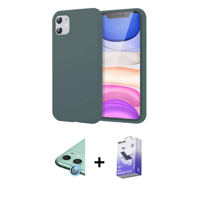 MARSİLYAN™- iPhone 11 Kılıf Kozmos Yansıma Özel Seri - Siyah Bilvis 5in1 5D Magic Hayalet Cam Ekran Koruyucu + Mavi Raze Metal Kamera Lens