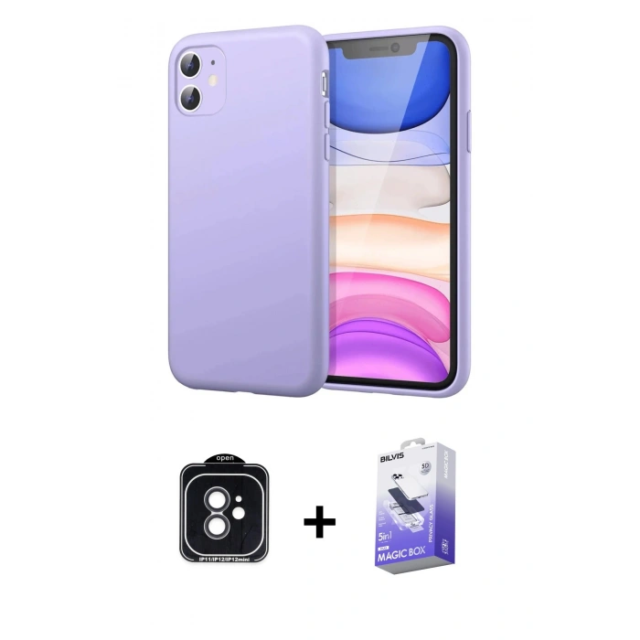 MARSİLYAN™- iPhone 11 Kılıf Kozmos Yansıma Özel Seri - Siyah Bilvis 5in1 5D Magic Hayalet Cam Ekran Koruyucu + PVD Metal Kamera Lens - SH