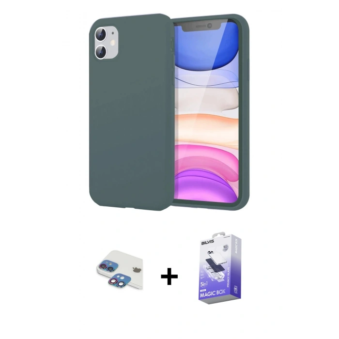 MARSİLYAN™- iPhone 11 Kılıf Kozmos Yansıma Özel Seri - Siyah Bilvis 5in1 5D Magic Hayalet Cam Ekran Koruyucu + Pers Alüminyum Kamera Lens - GI