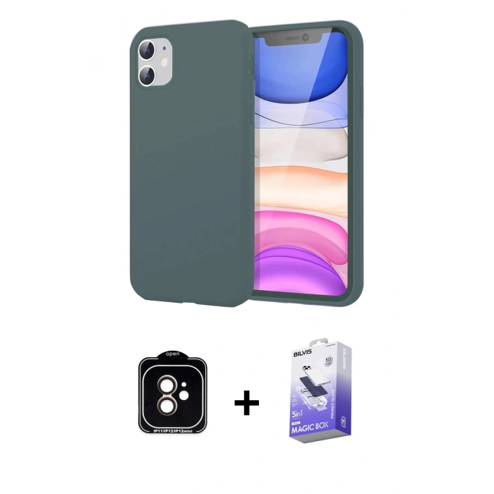 MARSİLYAN™- iPhone 11 Kılıf Kozmos Yansıma Özel Seri - Siyah Bilvis 5in1 5D Magic Hayalet Cam Ekran Koruyucu + PVD Metal Kamera Lens - TU