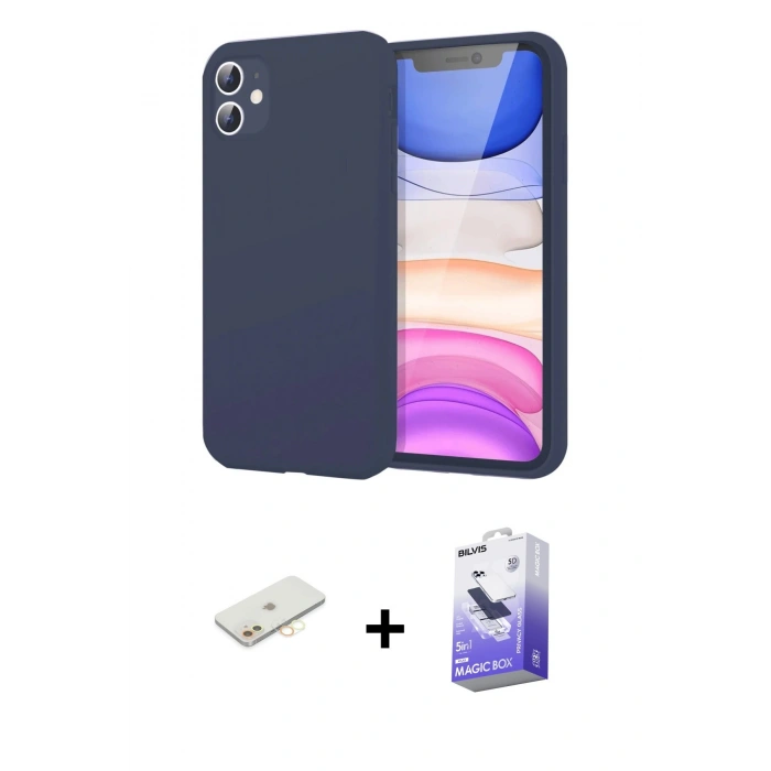 MARSİLYAN™- iPhone 11 Kılıf Kozmos Yansıma Özel Seri - Siyah Bilvis 5in1 5D Magic Hayalet Cam Ekran Koruyucu + Renkli Kamera Lens Koruma Cam - SI