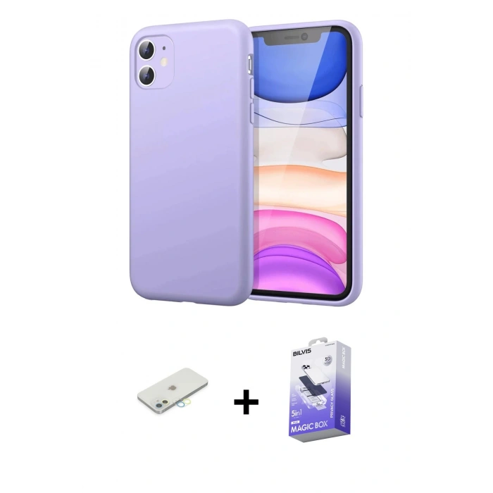 MARSİLYAN™- iPhone 11 Kılıf Kozmos Yansıma Özel Seri - Siyah Bilvis 5in1 5D Magic Hayalet Cam Ekran Koruyucu + Renkli Kamera Lens Koruma Cam - SI