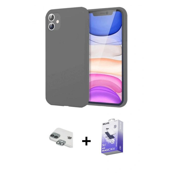 MARSİLYAN™- iPhone 11 Kılıf Kozmos Yansıma Özel Seri - Siyah Bilvis 5in1 5D Magic Hayalet Cam Ekran Koruyucu + Pers Alüminyum Kamera Lens - YL