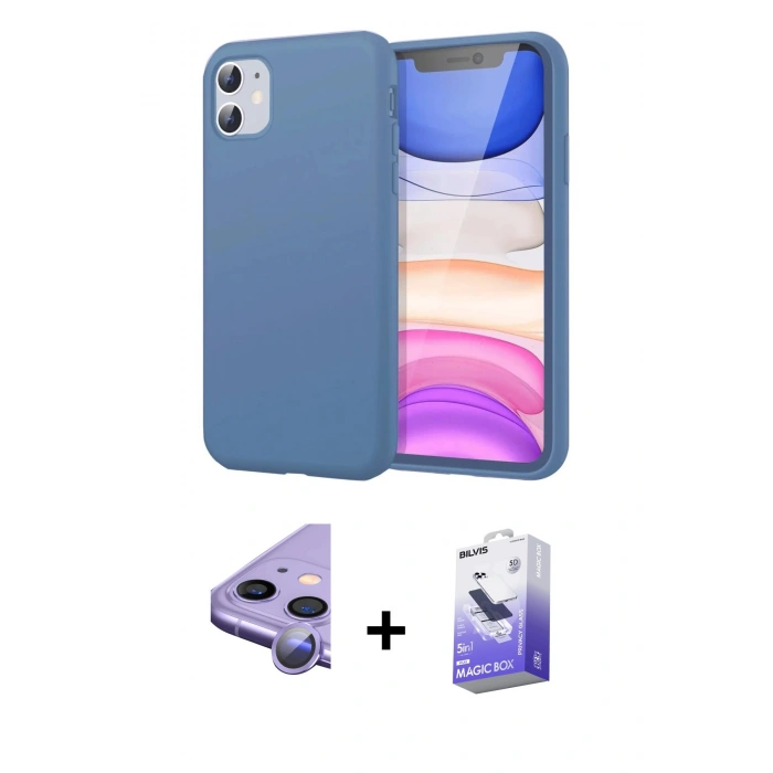 MARSİLYAN™- iPhone 11 Kılıf Kozmos Yansıma Özel Seri - Siyah Bilvis 5in1 5D Magic Hayalet Cam Ekran Koruyucu + Raze Metal Kamera Lens - MR