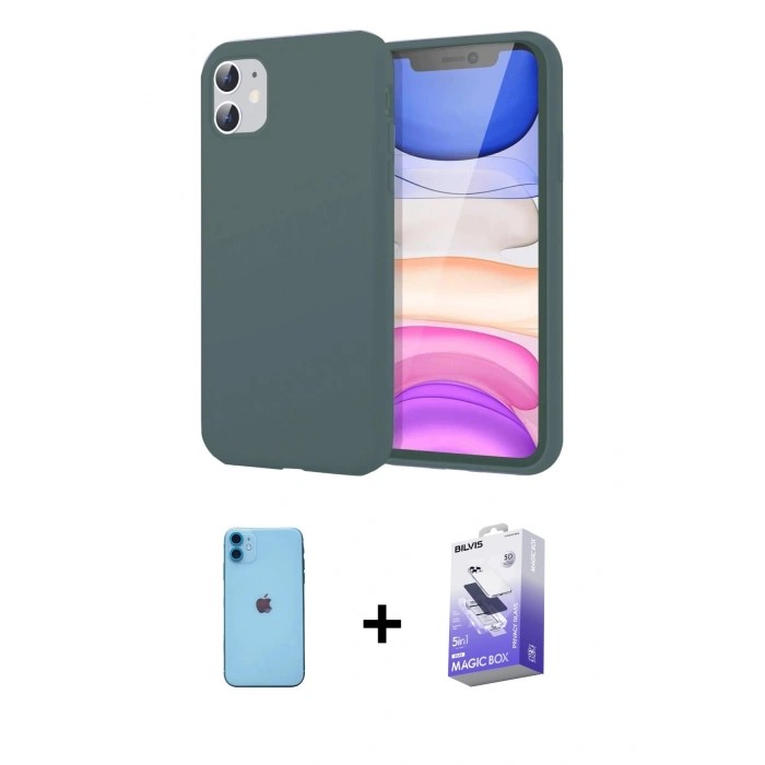MARSİLYAN™- iPhone 11 Kılıf Kozmos Yansıma Özel Seri - Siyah Bilvis 5in1 5D Magic Hayalet Cam Ekran Koruyucu + Neon Fosforlu Kamera Lens - MI