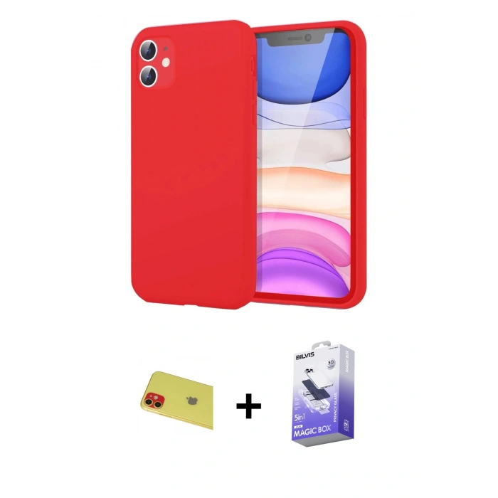 MARSİLYAN™- iPhone 11 Kılıf Kozmos Yansıma Özel Seri - Siyah Bilvis 5in1 5D Magic Hayalet Cam Ekran Koruyucu + Rainbow Kamera Lens Koruma Cam - KI