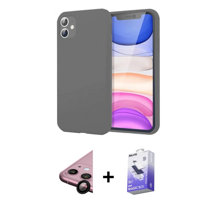 MARSİLYAN™- iPhone 11 Kılıf Kozmos Yansıma Özel Seri - Siyah Bilvis 5in1 5D Magic Hayalet Cam Ekran Koruyucu + Raze Metal Kamera Lens - SH