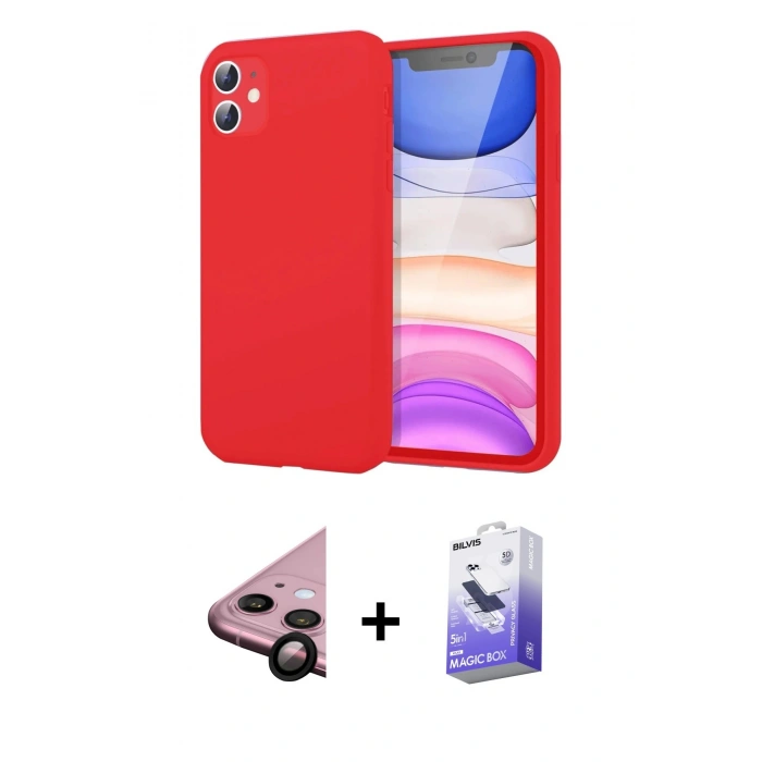 MARSİLYAN™- iPhone 11 Kılıf Kozmos Yansıma Özel Seri - Siyah Bilvis 5in1 5D Magic Hayalet Cam Ekran Koruyucu + Raze Metal Kamera Lens - SH