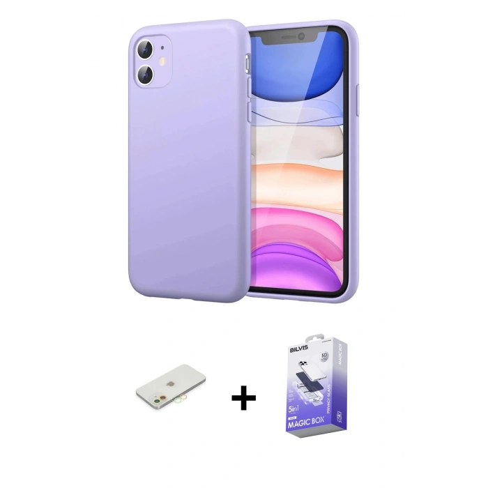 MARSİLYAN™- iPhone 11 Kılıf Kozmos Yansıma Özel Seri - Siyah Bilvis 5in1 5D Magic Hayalet Cam Ekran Koruyucu + Renkli Kamera Lens Koruma Cam - TU