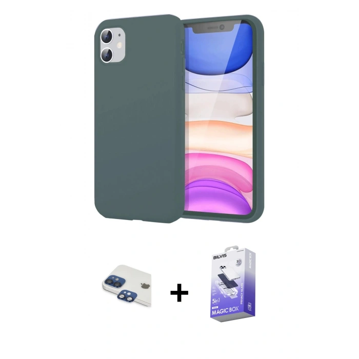 MARSİLYAN™- iPhone 11 Kılıf Kozmos Yansıma Özel Seri - Siyah Bilvis 5in1 5D Magic Hayalet Cam Ekran Koruyucu + Pers Alüminyum Kamera Lens - LT