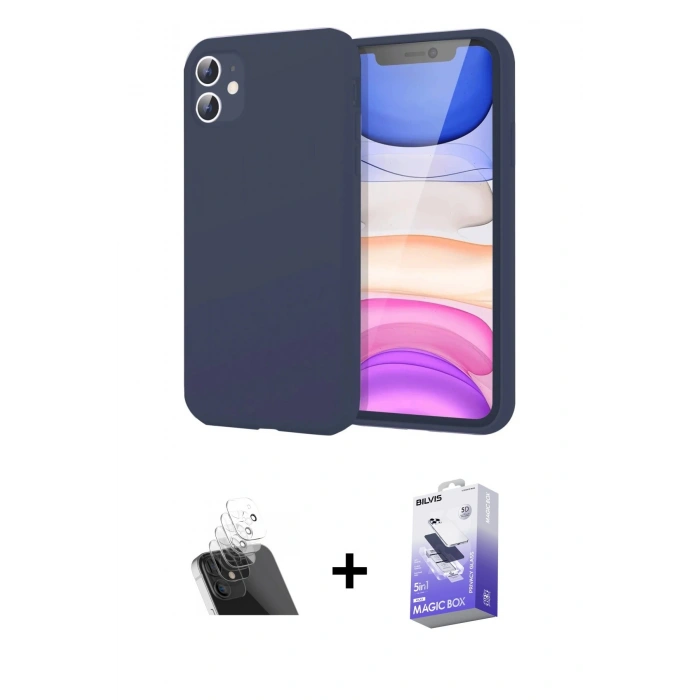 MARSİLYAN™- iPhone 11 Kılıf Kozmos Yansıma Özel Seri - Siyah Bilvis 5in1 5D Magic Hayalet Cam Ekran Koruyucu + Kamera Lens Koruma Cam - SF