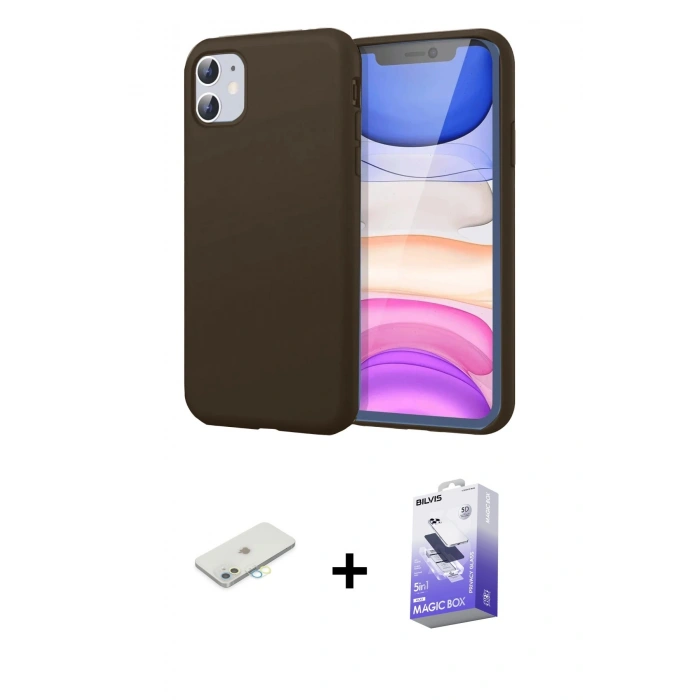 MARSİLYAN™- iPhone 11 Kılıf Kozmos Yansıma Özel Seri - Siyah Bilvis 5in1 5D Magic Hayalet Cam Ekran Koruyucu + Renkli Kamera Lens Koruma Cam - SI
