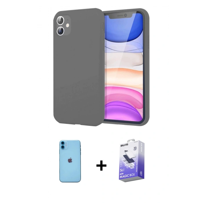 MARSİLYAN™- iPhone 11 Kılıf Kozmos Yansıma Özel Seri - Siyah Bilvis 5in1 5D Magic Hayalet Cam Ekran Koruyucu + Neon Fosforlu Kamera Lens - MI