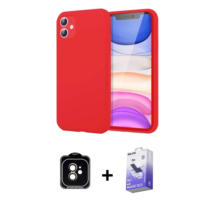 MARSİLYAN™- iPhone 11 Kılıf Kozmos Yansıma Özel Seri - Siyah Bilvis 5in1 5D Magic Hayalet Cam Ekran Koruyucu + PVD Metal Kamera Lens - TU