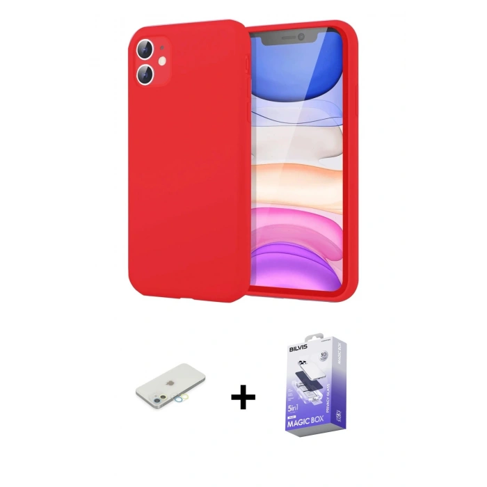 MARSİLYAN™- iPhone 11 Kılıf Kozmos Yansıma Özel Seri - Siyah Bilvis 5in1 5D Magic Hayalet Cam Ekran Koruyucu + Renkli Kamera Lens Koruma Cam - SI
