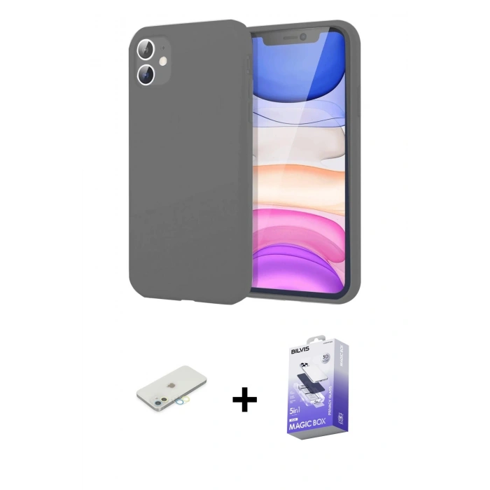 MARSİLYAN™- iPhone 11 Kılıf Kozmos Yansıma Özel Seri - Siyah Bilvis 5in1 5D Magic Hayalet Cam Ekran Koruyucu + Renkli Kamera Lens Koruma Cam - SI