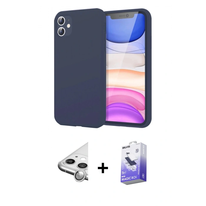 MARSİLYAN™- iPhone 11 Kılıf Kozmos Yansıma Özel Seri - Siyah Bilvis 5in1 5D Magic Hayalet Cam Ekran Koruyucu + Raze Metal Kamera Lens - GS