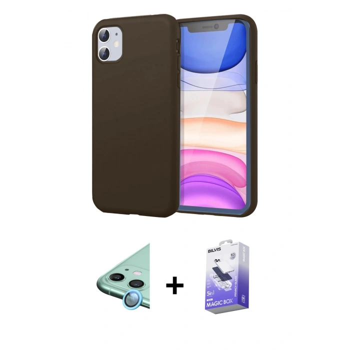 MARSİLYAN™- iPhone 11 Kılıf Kozmos Yansıma Özel Seri - Siyah Bilvis 5in1 5D Magic Hayalet Cam Ekran Koruyucu + Mavi Raze Metal Kamera Lens