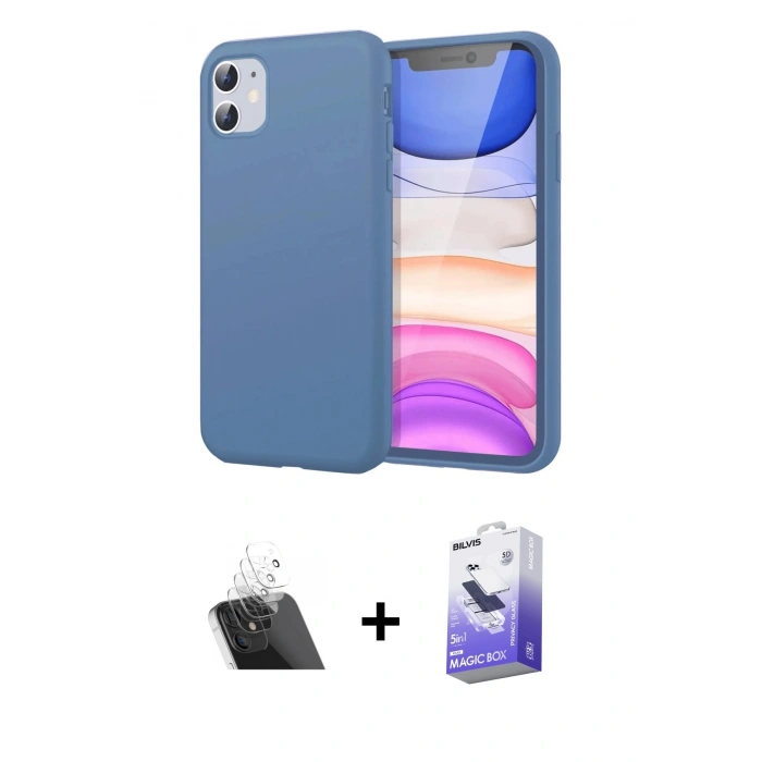 MARSİLYAN™- iPhone 11 Kılıf Kozmos Yansıma Özel Seri - Siyah Bilvis 5in1 5D Magic Hayalet Cam Ekran Koruyucu + Kamera Lens Koruma Cam - SF