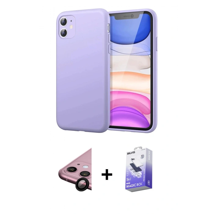 MARSİLYAN™- iPhone 11 Kılıf Kozmos Yansıma Özel Seri - Siyah Bilvis 5in1 5D Magic Hayalet Cam Ekran Koruyucu + Raze Metal Kamera Lens - SH