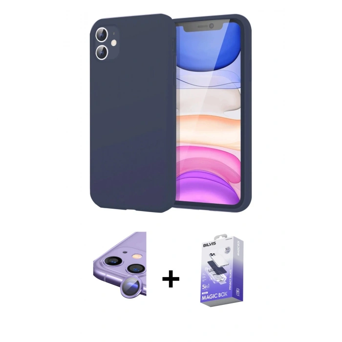 MARSİLYAN™- iPhone 11 Kılıf Kozmos Yansıma Özel Seri - Siyah Bilvis 5in1 5D Magic Hayalet Cam Ekran Koruyucu + Raze Metal Kamera Lens - MR