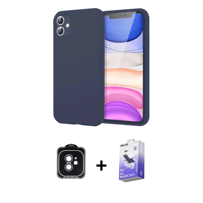 MARSİLYAN™- iPhone 11 Kılıf Kozmos Yansıma Özel Seri - Siyah Bilvis 5in1 5D Magic Hayalet Cam Ekran Koruyucu + PVD Metal Kamera Lens - SH