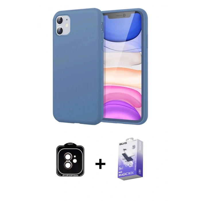 MARSİLYAN™- iPhone 11 Kılıf Kozmos Yansıma Özel Seri - Siyah Bilvis 5in1 5D Magic Hayalet Cam Ekran Koruyucu + PVD Metal Kamera Lens - TU