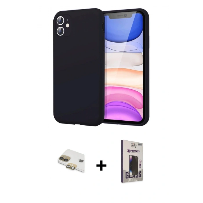 MARSİLYAN™- iPhone 11 Kılıf Kozmos Yansıma Özel Seri - Siyah Bilvis Hayalet Cam Ekran Koruyucu + Pers Alüminyum Kamera Lens - GD