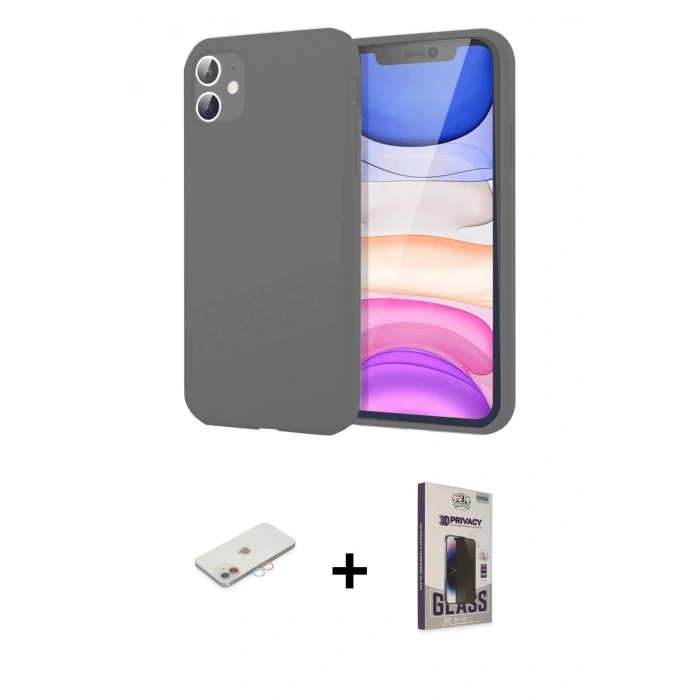 MARSİLYAN™- iPhone 11 Kılıf Kozmos Yansıma Özel Seri - Siyah Bilvis Hayalet Cam Ekran Koruyucu + Renkli Kamera Lens Koruma Cam - PE