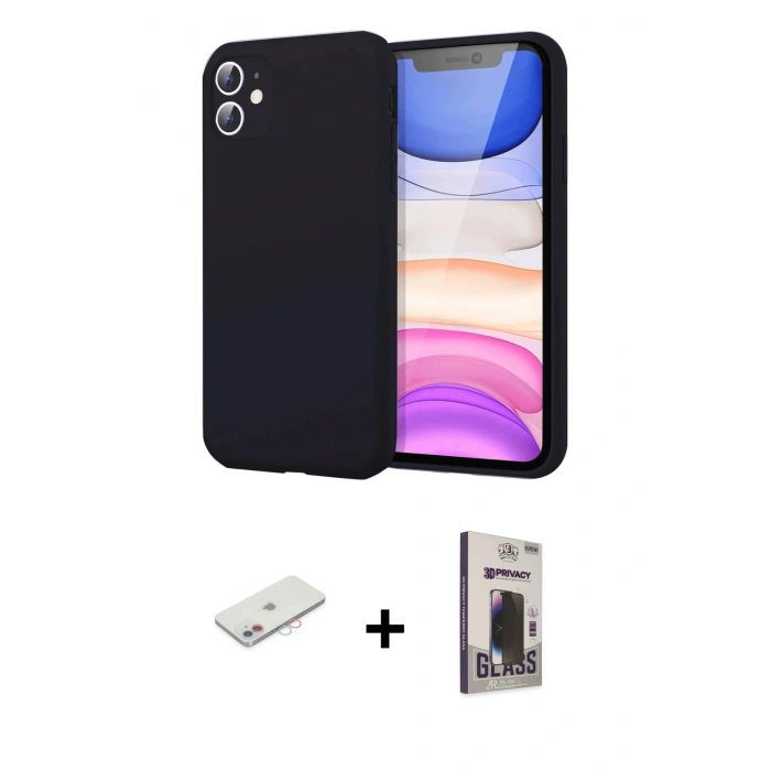 MARSİLYAN™- iPhone 11 Kılıf Kozmos Yansıma Özel Seri - Siyah Bilvis Hayalet Cam Ekran Koruyucu + Renkli Kamera Lens Koruma Cam - PE