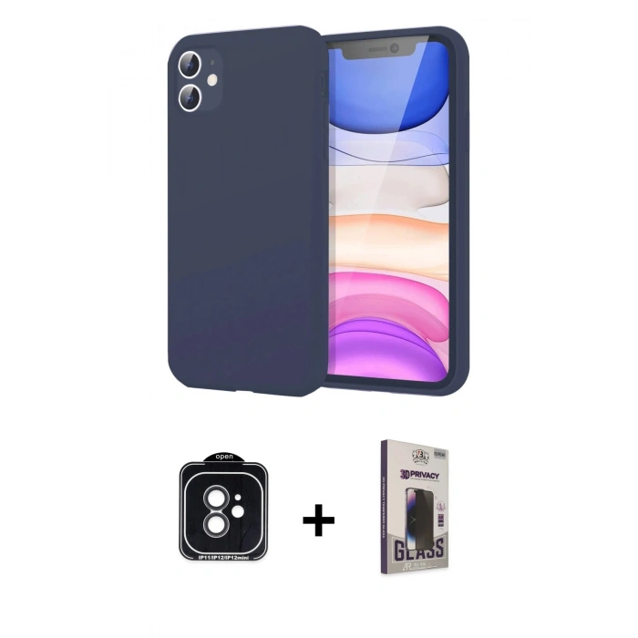 MARSİLYAN™- iPhone 11 Kılıf Kozmos Yansıma Özel Seri - Siyah Bilvis Hayalet Cam Ekran Koruyucu + PVD Metal Kamera Lens - SH