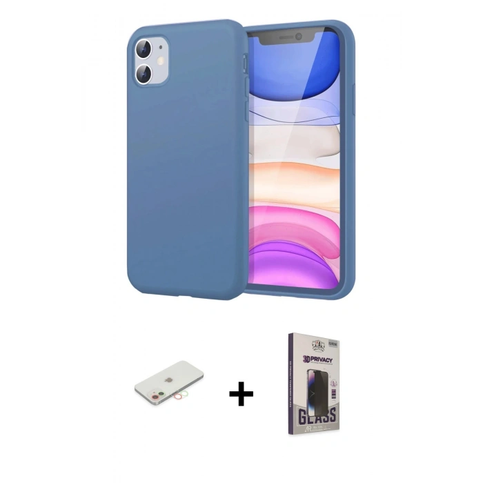 MARSİLYAN™- iPhone 11 Kılıf Kozmos Yansıma Özel Seri - Siyah Bilvis Hayalet Cam Ekran Koruyucu + Renkli Kamera Lens Koruma Cam - YL