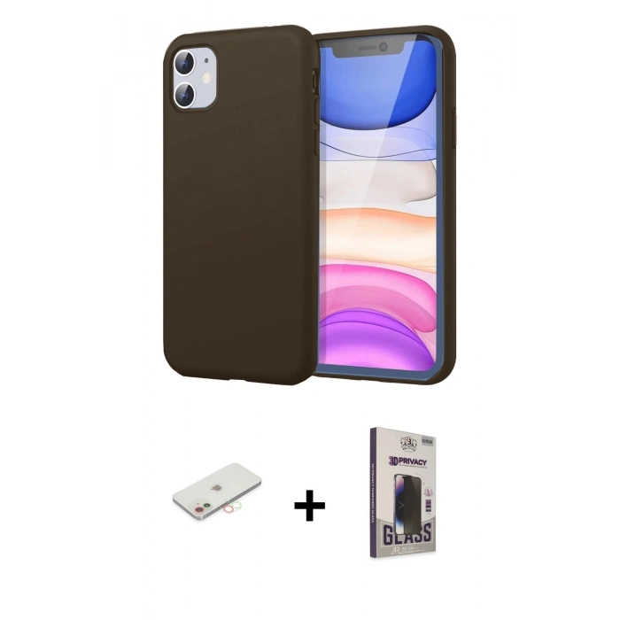 MARSİLYAN™- iPhone 11 Kılıf Kozmos Yansıma Özel Seri - Siyah Bilvis Hayalet Cam Ekran Koruyucu + Renkli Kamera Lens Koruma Cam - YL